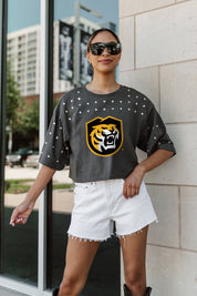 COLORADO TIGERS MAKING MOVES ALL-OVER RHINESTONE CROPPED TEE WITH YOKE