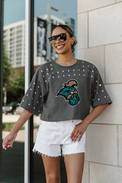 COASTAL CAROLINA CHANTICLEERS MAKING MOVES ALL-OVER RHINESTONE CROPPED TEE WITH YOKE