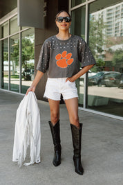 CLEMSON TIGERS MAKING MOVES ALL-OVER RHINESTONE CROPPED TEE WITH YOKE