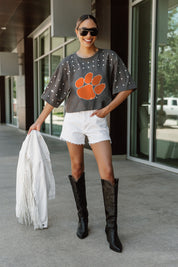 CLEMSON TIGERS MAKING MOVES ALL-OVER RHINESTONE CROPPED TEE WITH YOKE