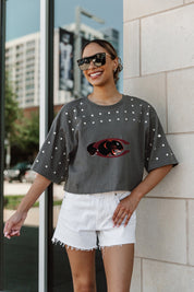 CLAFLIN PANTHERS MAKING MOVES ALL-OVER RHINESTONE CROPPED TEE WITH YOKE