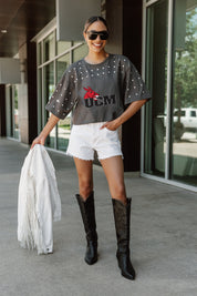 CENTRAL MISSOURI MULES MAKING MOVES ALL-OVER RHINESTONE CROPPED TEE WITH YOKE