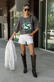 SACRAMENTO STATE HORNETS MAKING MOVES ALL-OVER RHINESTONE CROPPED TEE WITH YOKE