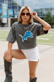 DETROIT LIONS MAKING MOVES ALL-OVER RHINESTONE CROPPED TEE WITH YOKE