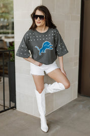 DETROIT LIONS MAKING MOVES ALL-OVER RHINESTONE CROPPED TEE WITH YOKE