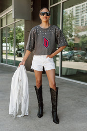 DUQUESNE UNIVERSITY DUKES MAKING MOVES ALL-OVER RHINESTONE CROPPED TEE WITH YOKE