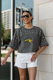 DREXEL UNIVERSITY DRAGONS MAKING MOVES ALL-OVER RHINESTONE CROPPED TEE WITH YOKE