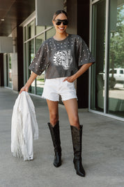 FORDHAM RAMS MAKING MOVES ALL-OVER RHINESTONE CROPPED TEE WITH YOKE