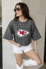 KANSAS CITY CHIEFS MAKING MOVES ALL-OVER RHINESTONE CROPPED TEE WITH YOKE