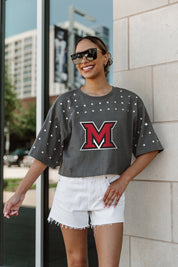 MIAMI OF OHIO REDHAWKS MAKING MOVES ALL-OVER RHINESTONE CROPPED TEE WITH YOKE