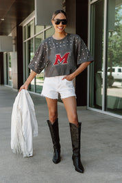 MARIST RED FOXES MAKING MOVES ALL-OVER RHINESTONE CROPPED TEE WITH YOKE