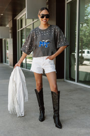 MIDDLE TENNESSEE STATE BLUE RAIDERS MAKING MOVES ALL-OVER RHINESTONE CROPPED TEE WITH YOKE