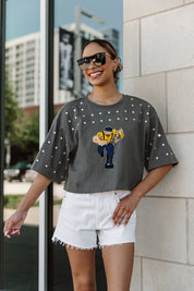 NORTHERN ARIZONA LUMBERJACKS MAKING MOVES ALL-OVER RHINESTONE CROPPED TEE WITH YOKE