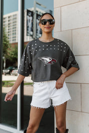 NORTH CAROLINA CENTRAL EAGLES MAKING MOVES ALL-OVER RHINESTONE CROPPED TEE WITH YOKE
