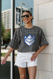 SAINT LOUIS BILLIKENS MAKING MOVES ALL-OVER RHINESTONE CROPPED TEE WITH YOKE