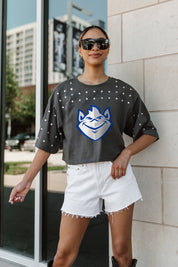 SAINT LOUIS BILLIKENS MAKING MOVES ALL-OVER RHINESTONE CROPPED TEE WITH YOKE