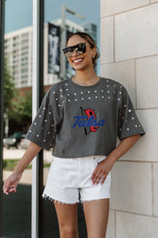 TULSA GOLDEN HURRICANE MAKING MOVES ALL-OVER RHINESTONE CROPPED TEE WITH YOKE