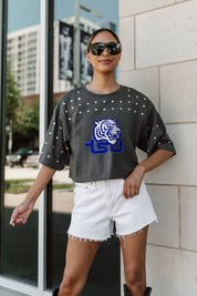 TENNESSEE STATE TIGERS MAKING MOVES ALL-OVER RHINESTONE CROPPED TEE WITH YOKE