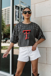 TEXAS TECH RED RAIDERS MAKING MOVES ALL-OVER RHINESTONE CROPPED TEE WITH YOKE