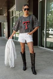 TEXAS TECH RED RAIDERS MAKING MOVES ALL-OVER RHINESTONE CROPPED TEE WITH YOKE