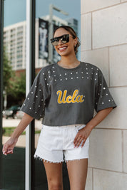UCLA BRUINS MAKING MOVES ALL-OVER RHINESTONE CROPPED TEE WITH YOKE