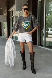 WAYNE STATE WARRIORS MAKING MOVES ALL-OVER RHINESTONE CROPPED TEE WITH YOKE