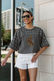 WYOMING COWBOYS MAKING MOVES ALL-OVER RHINESTONE CROPPED TEE WITH YOKE