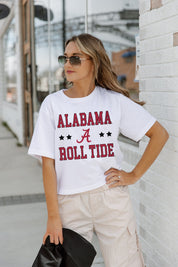 ALABAMA CRIMSON TIDE TO THE POINT BOXY FIT WOMEN'S CROP TEE