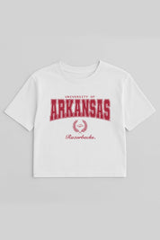 ARKANSAS RAZORBACKS EASY WIN BOXY FIT CROP TEE