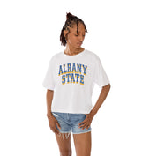 ALBANY STATE GOLDEN RAMS CLAIM TO FAME BOXY FIT WOMEN'S CROPPED TEE