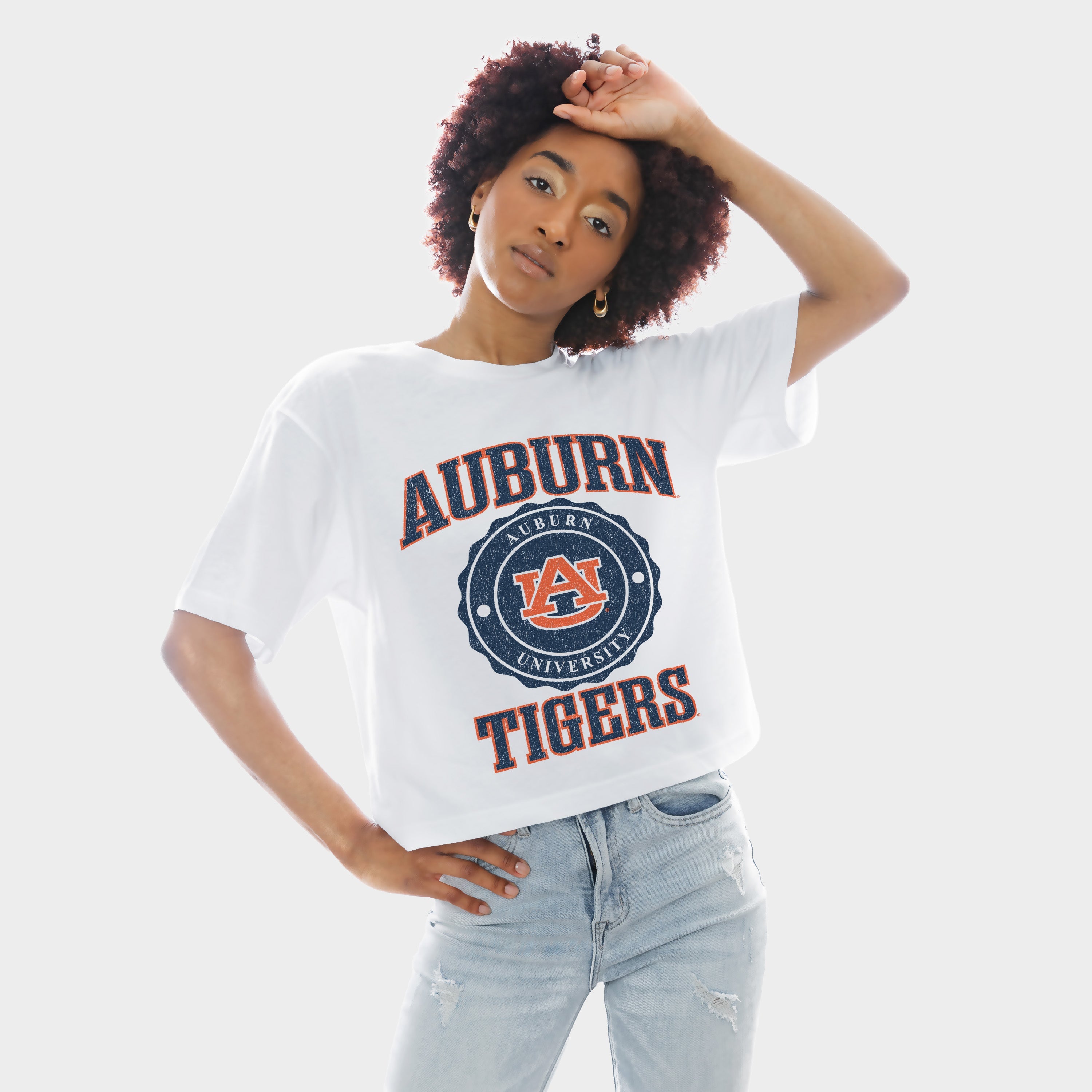 AUBURN TIGERS RETRO PLAY BOXY FIT CROPPED TEE