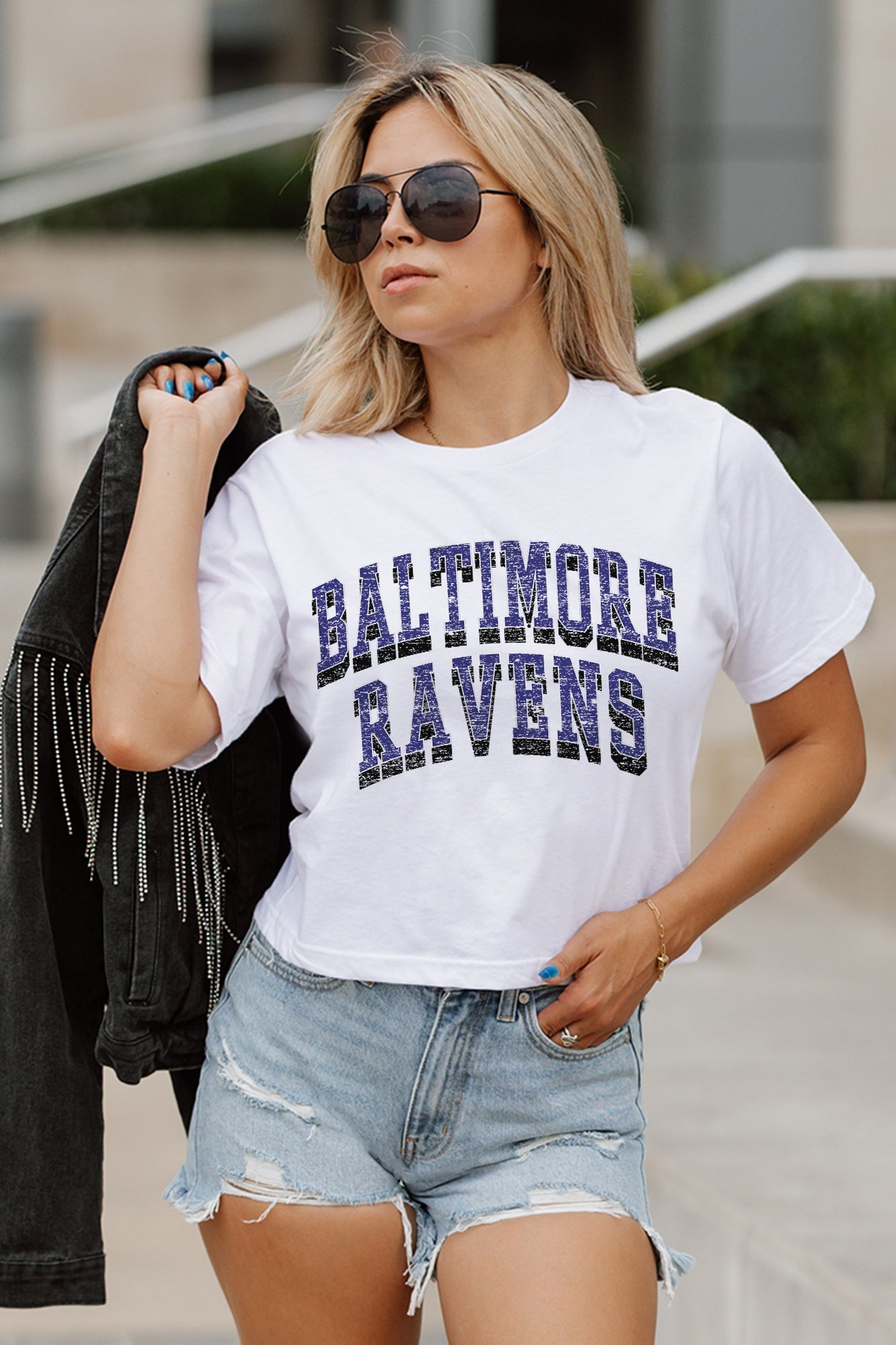 BALTIMORE RAVENS CLAIM TO FAME BOXY FIT WOMEN'S CROPPED TEE