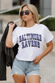 BALTIMORE RAVENS CLAIM TO FAME BOXY FIT WOMEN'S CROPPED TEE