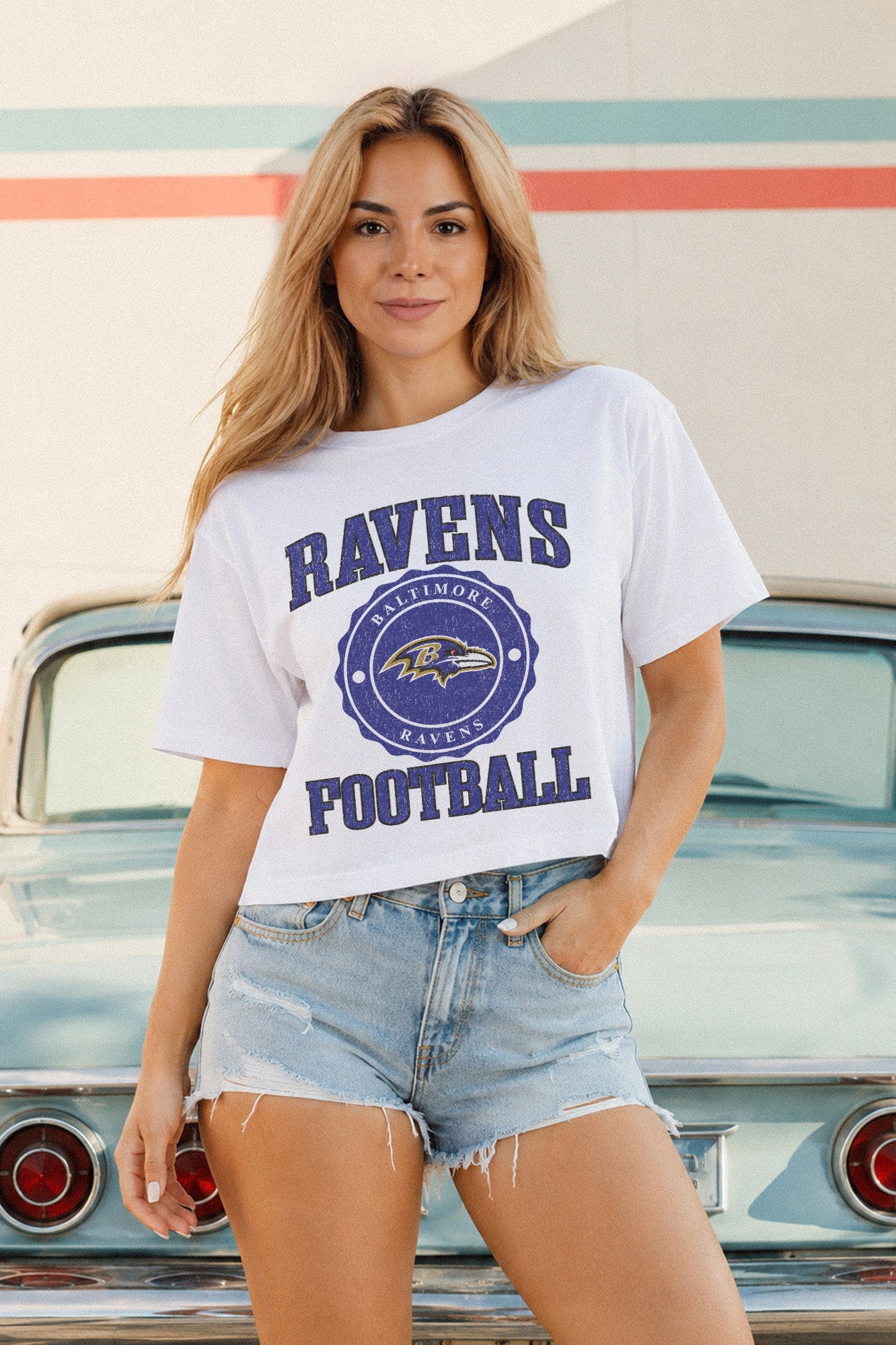 BALTIMORE RAVENS RETRO PLAY BOXY FIT CROPPED TEE