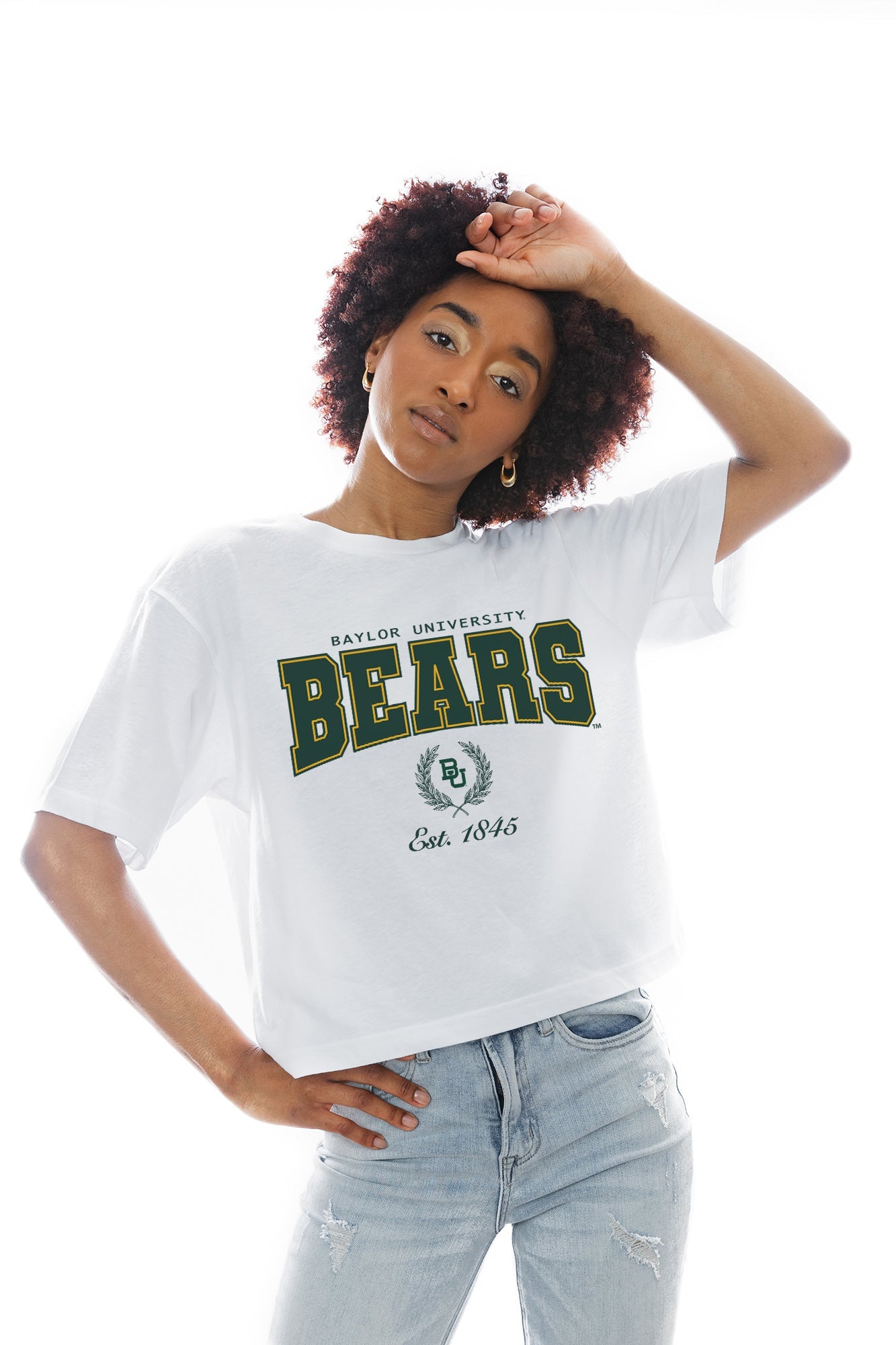BAYLOR BEARS EASY WIN BOXY FIT CROP TEE