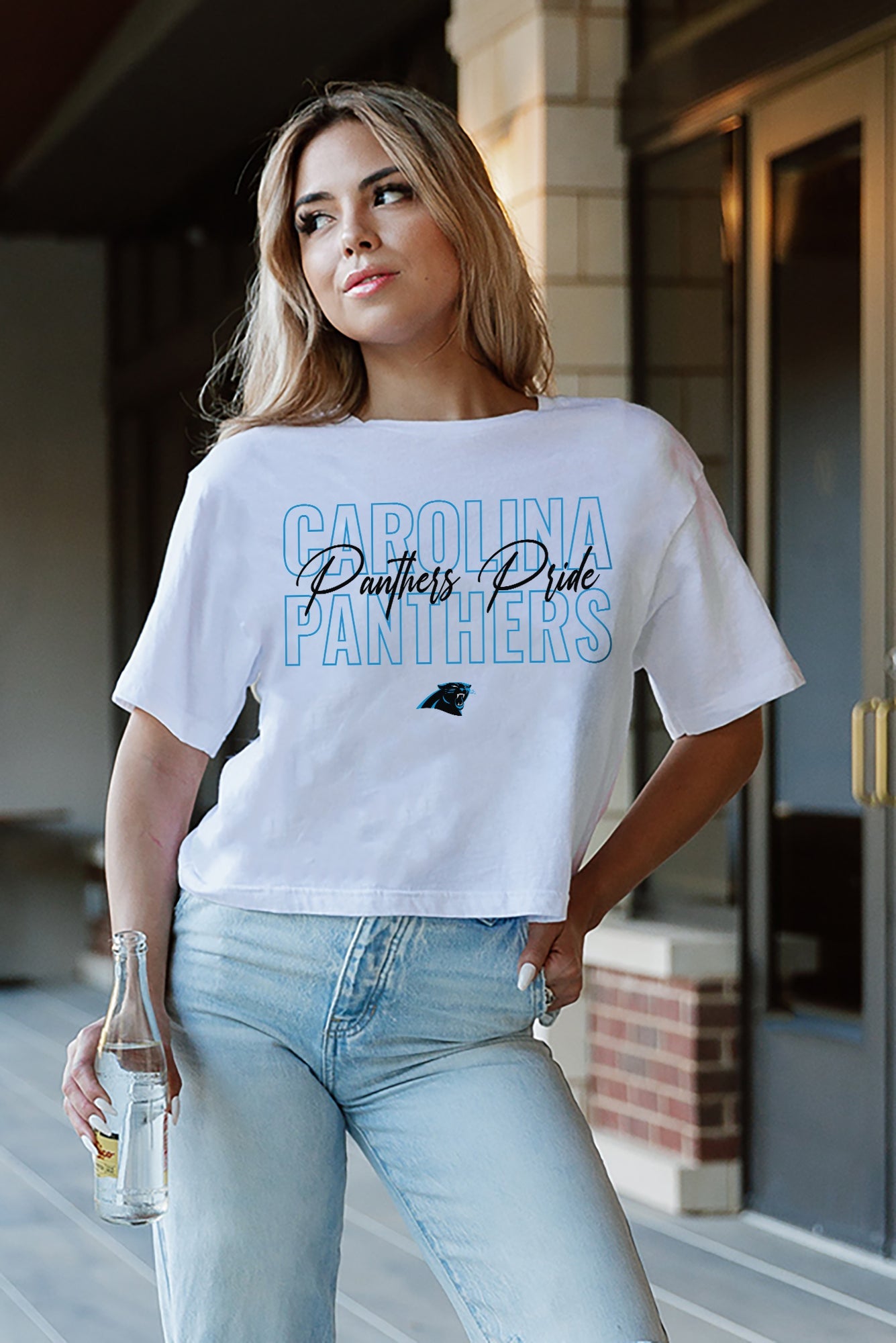 CAROLINA PANTHERS KEEP PLAYING BOXY FIT WOMEN'S CROP TEE