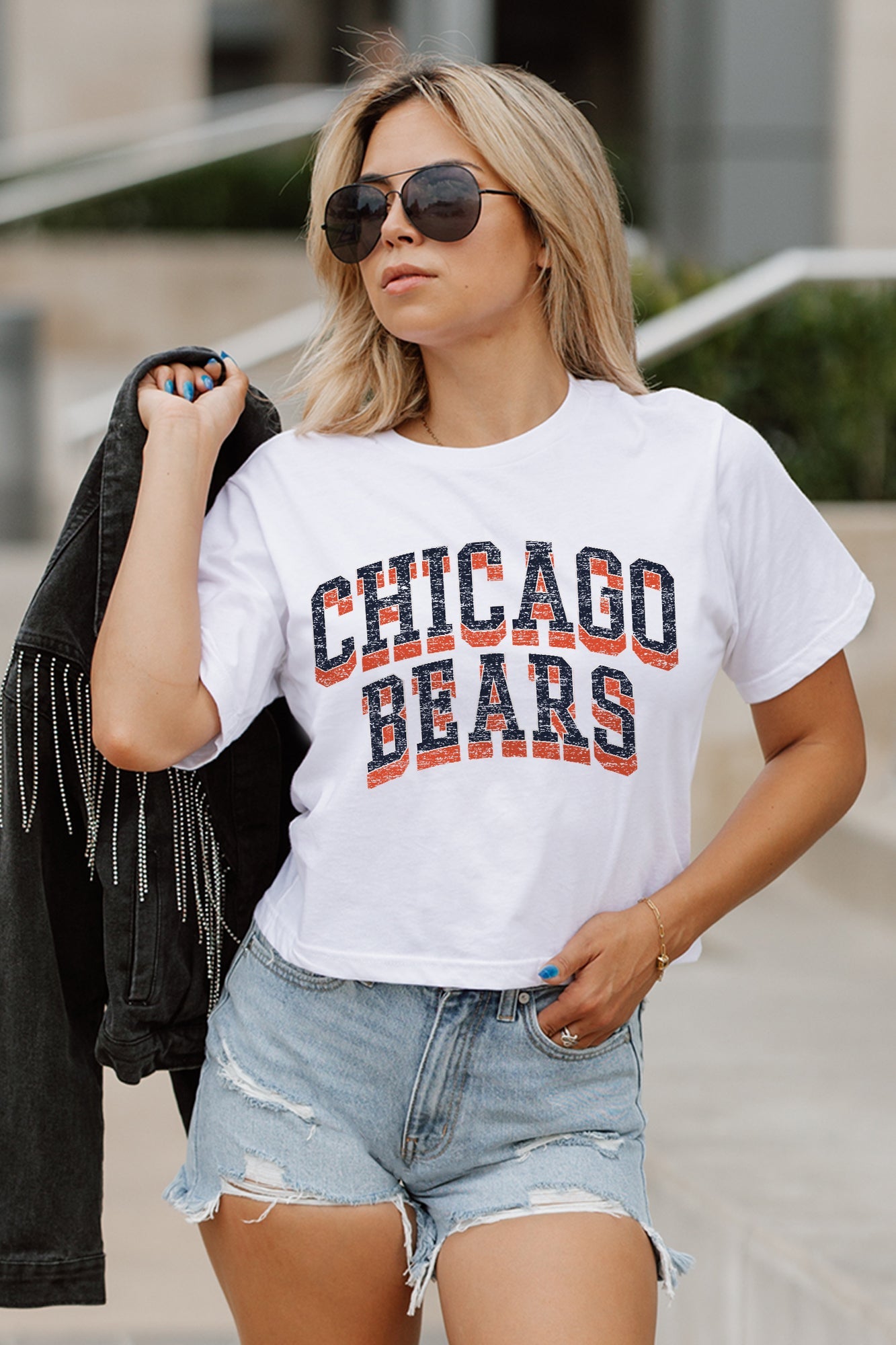CHICAGO BEARS CLAIM TO FAME BOXY FIT WOMEN'S CROPPED TEE