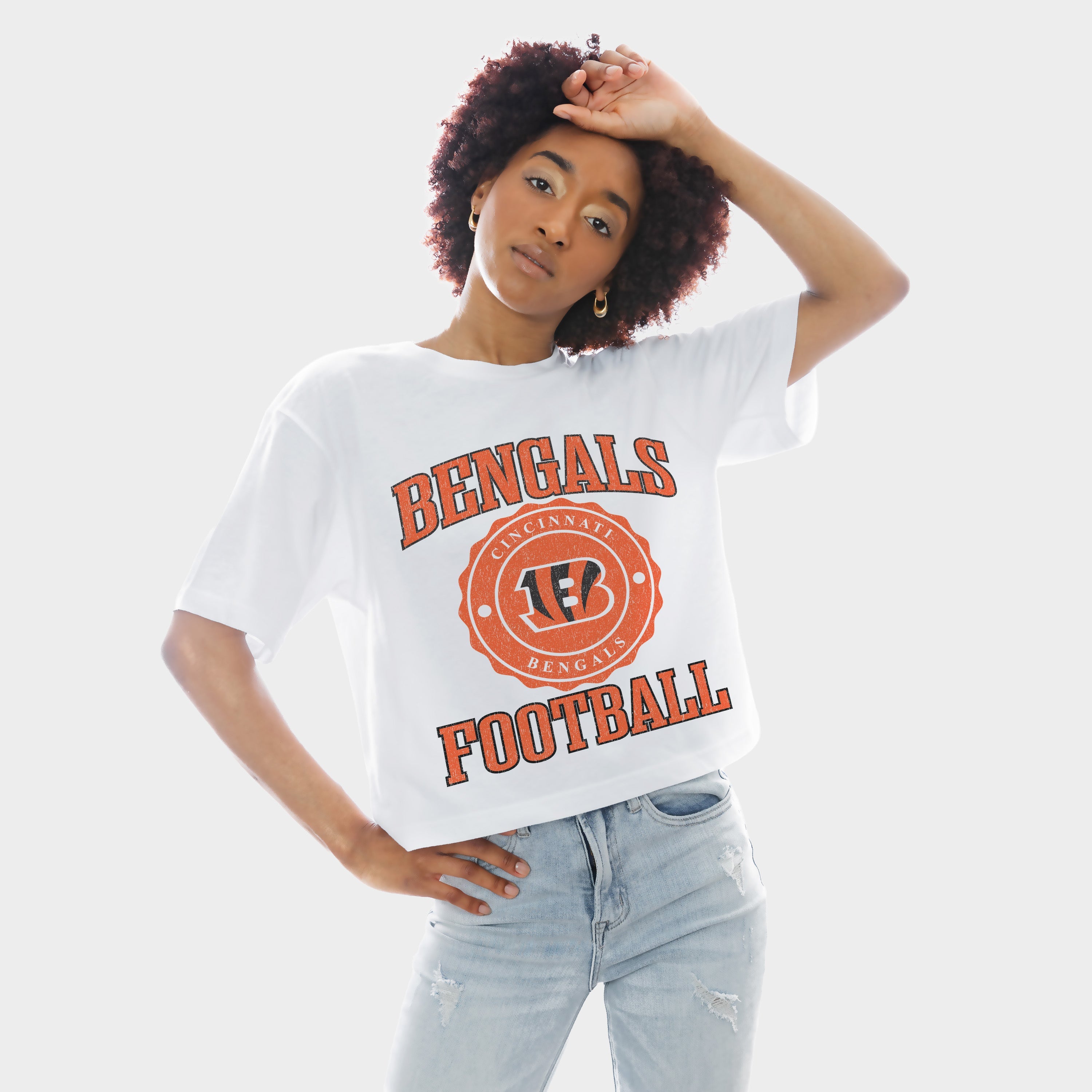 CINCINNATI BENGALS RETRO PLAY BOXY FIT CROPPED TEE