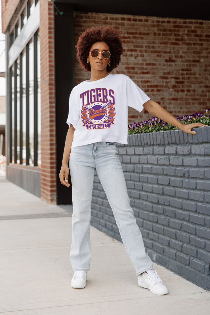 CLEMSON TIGERS BASES LOADED BOXY FIT WOMEN'S CROP TEE