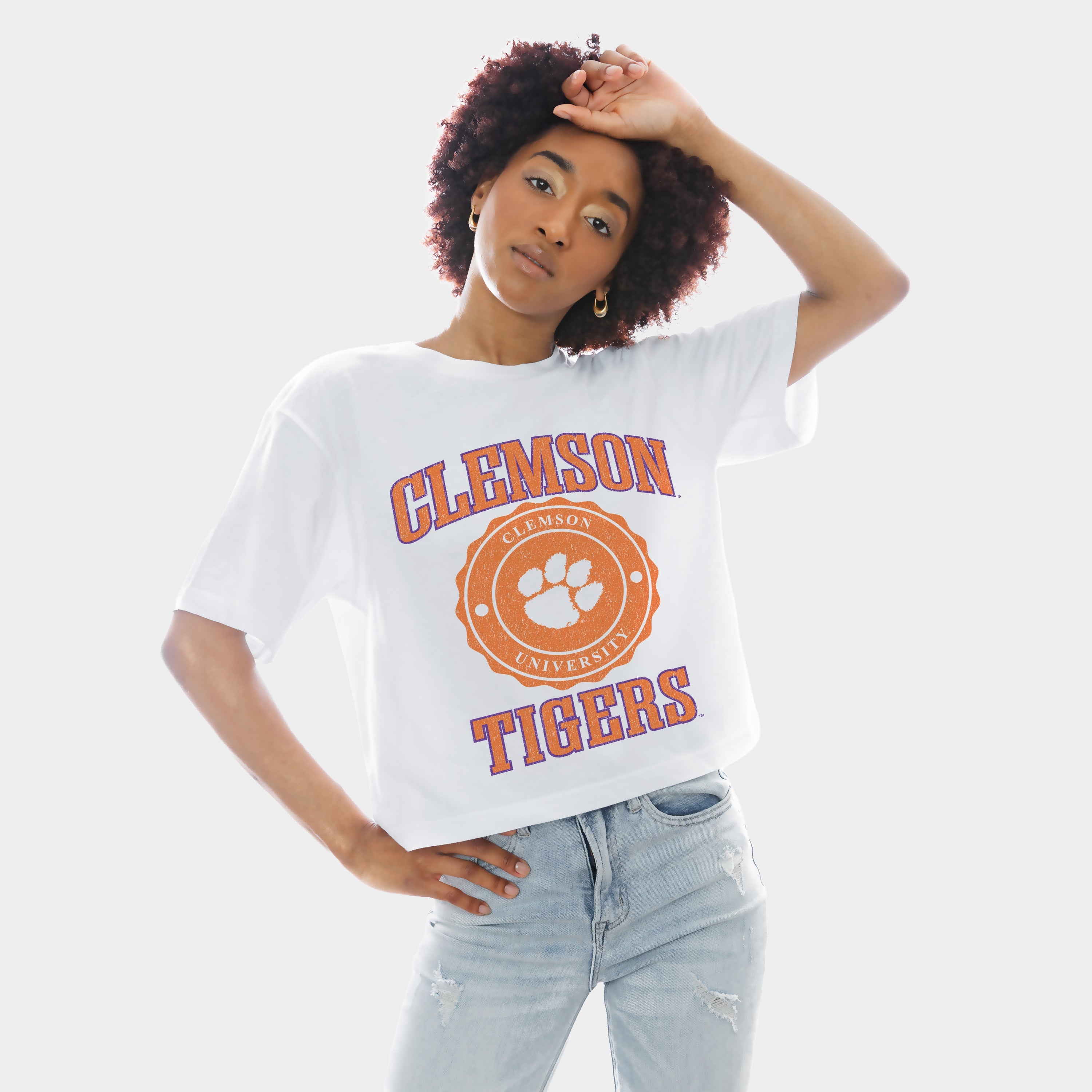 CLEMSON TIGERS RETRO PLAY BOXY FIT CROPPED TEE