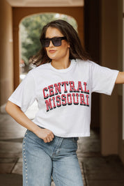 White Central Missouri Mules Claim To Fame Boxy Crop Tee - Full Body Campus Look | Gameday Couture - SOHO