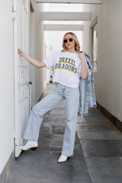 White Cotton DREXEL DRAGONS Boxy Crop Tee - Styled Look With Denim | Gameday Couture - SOHO