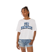 FAYETTEVILLE STATE BRONCOS Claim To Fame Boxy-Fit Crop Tee - Side View | Gameday Couture - SOHO