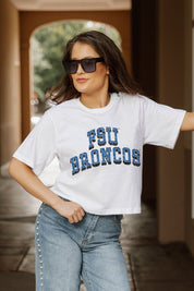 FAYETTEVILLE STATE BRONCOS CLAIM TO FAME BOXY FIT WOMEN'S CROPPED TEE - Casual Campus Style | Gameday Couture - SOHO