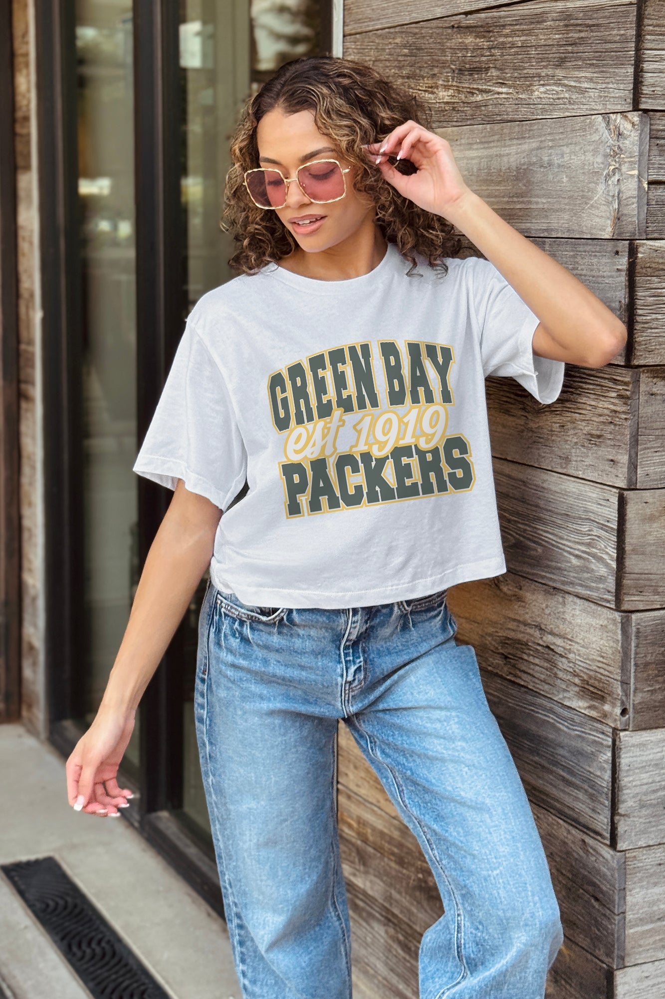 GREEN BAY PACKERS DEEP ROOTS BOXY FIT CROPPED TEE