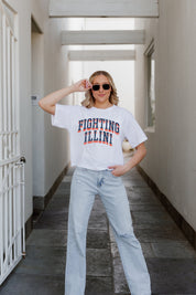 White Illinois Fighting Illini Claim to Fame Boxy-Fit Crop Tee - Front View | Gameday Couture - SOHO