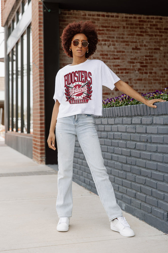 INDIANA HOOSIERS BASES LOADED BOXY FIT WOMEN'S CROP TEE