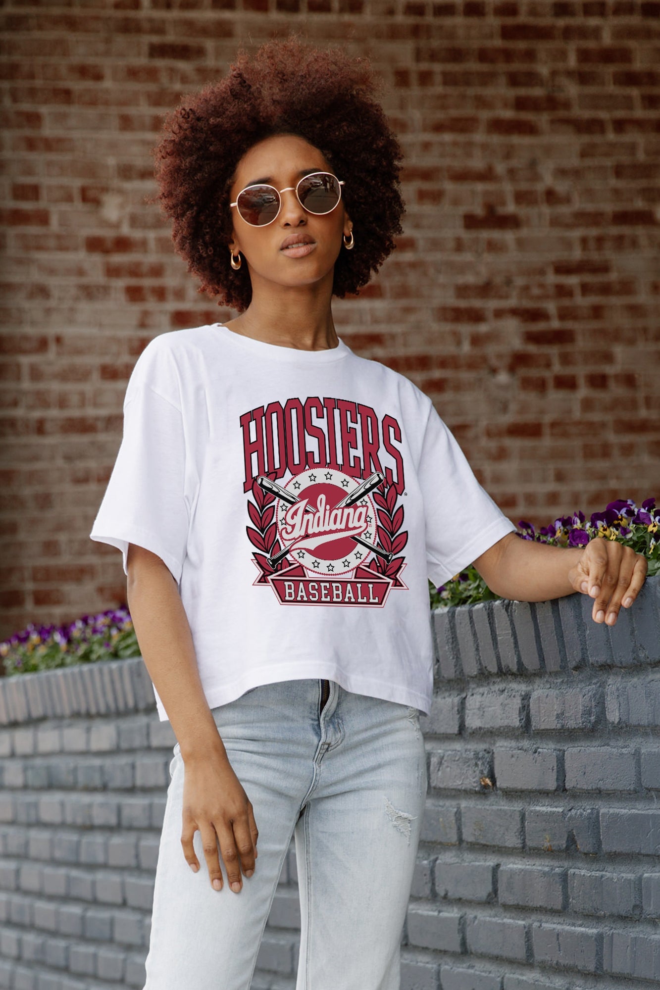 INDIANA HOOSIERS BASES LOADED BOXY FIT WOMEN'S CROP TEE