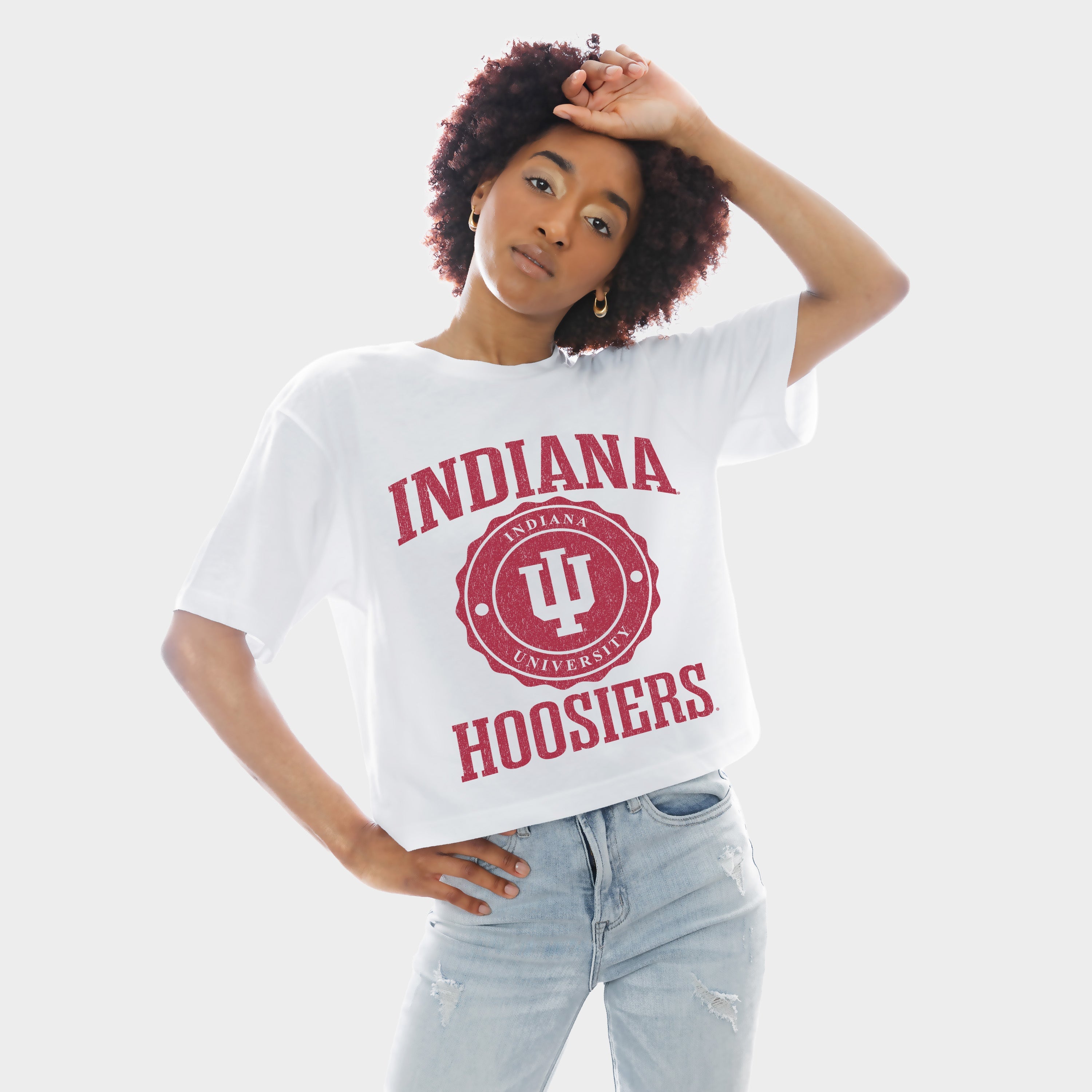INDIANA HOOSIERS RETRO PLAY BOXY FIT CROPPED TEE