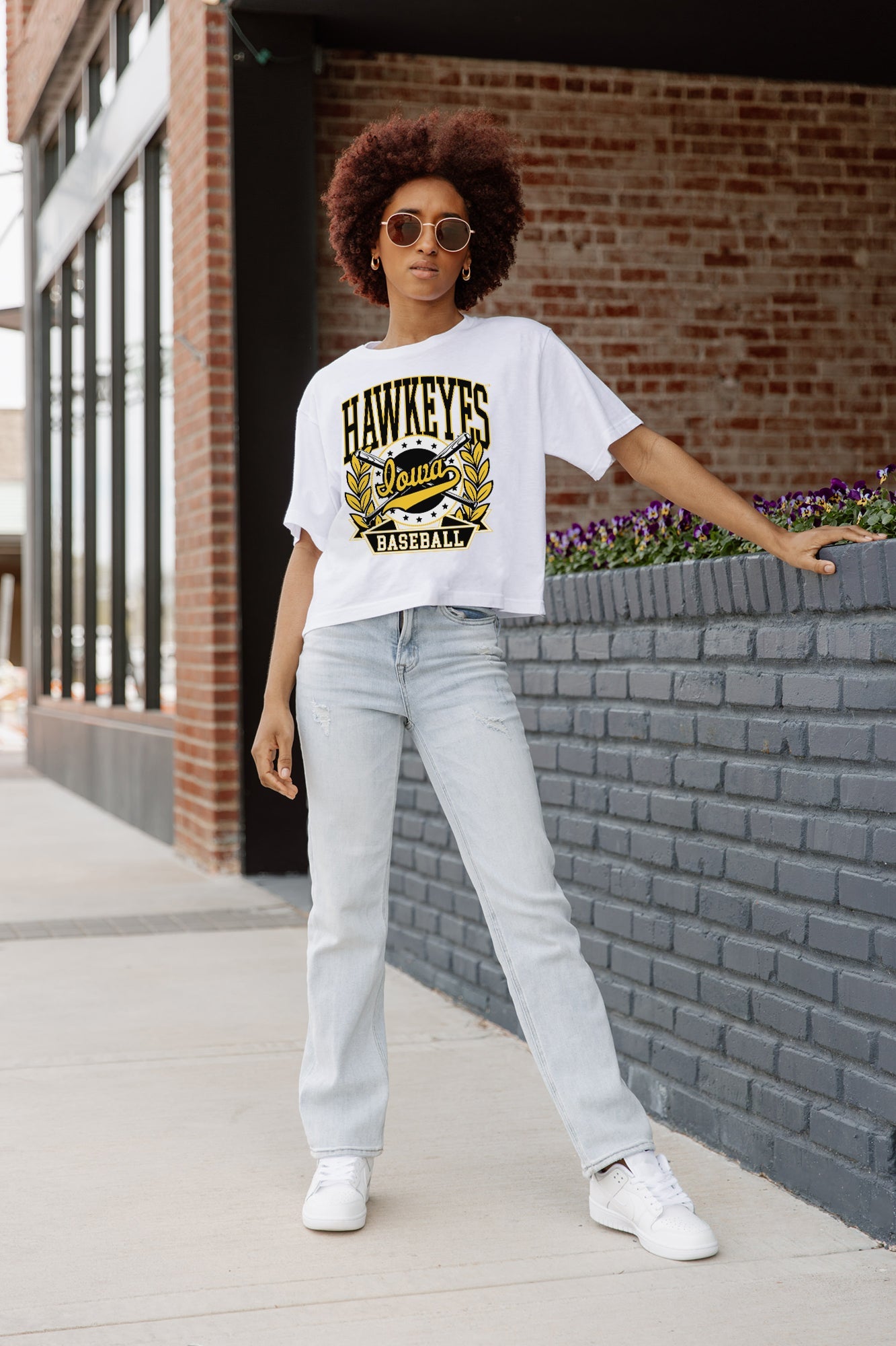 IOWA HAWKEYES BASES LOADED BOXY FIT WOMEN'S CROP TEE